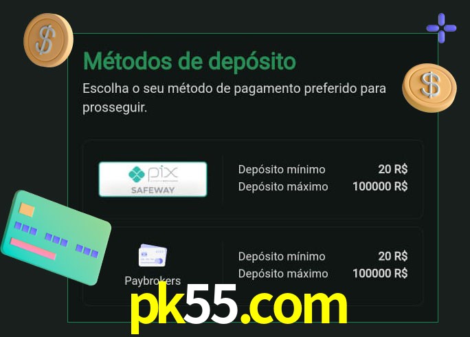 O cassino pk55.com oferece uma grande variedade de métodos de pagamento